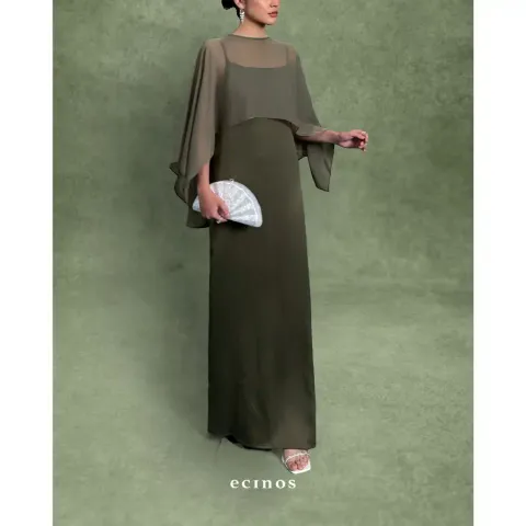RD-0220 - Ecinos - Satin Tulle Dress in Dark Olive