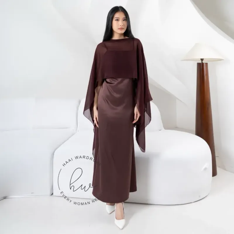 RD-0336 - Long Dress with Cape in Brown
