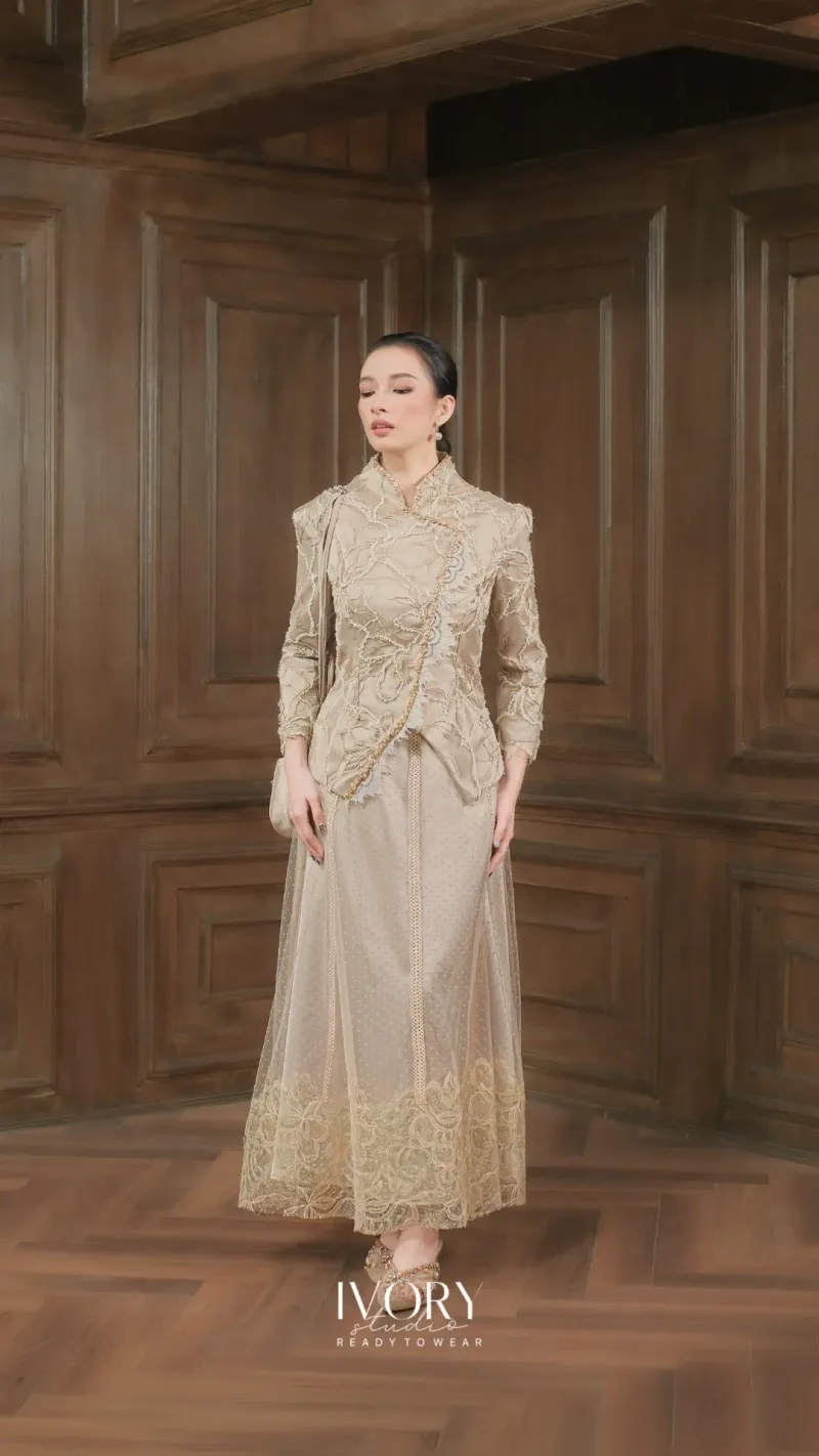 RD-0495 - Ivory Studio RTW - Serida Swanlake Janggan Dress in Beige.