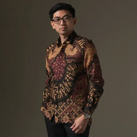RM-0010 - Mandalas - Rodmor - Kemeja Batik Pria Lengan Panjang warna Burgundy
