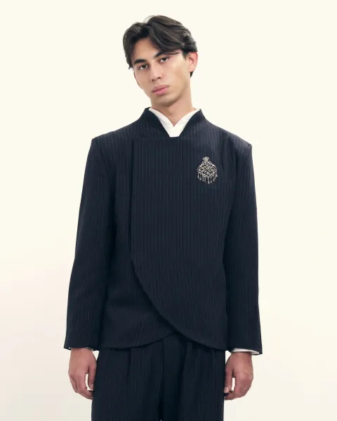 RM-0024 - Nawa Clo - Beskap A in Silk Wool Navy Pinstripe size L